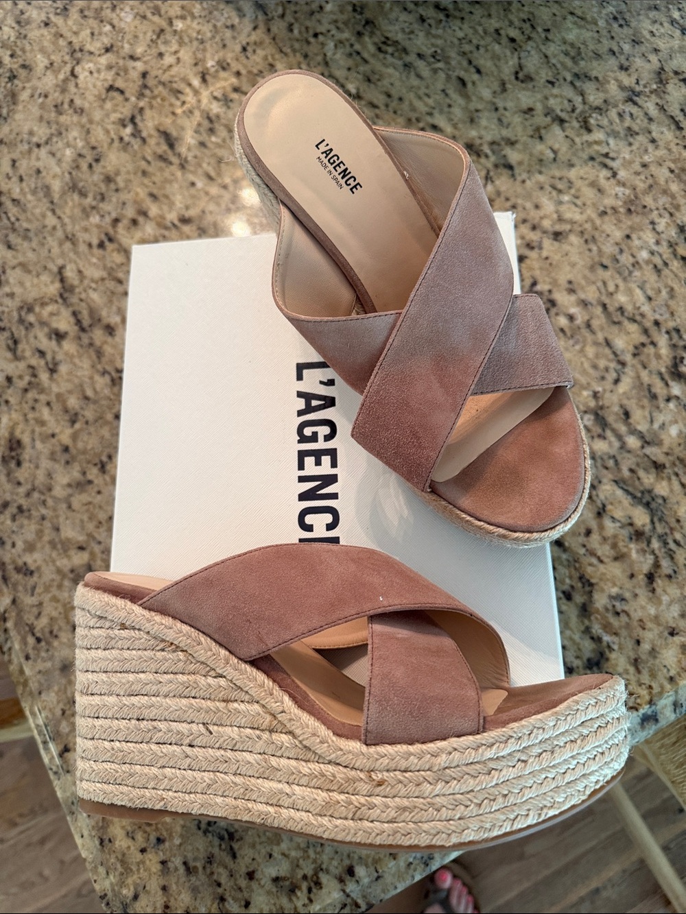 L'AGENCE Valetta Suede Crisscross Espadrille Wedge Sandals Sz 39.5